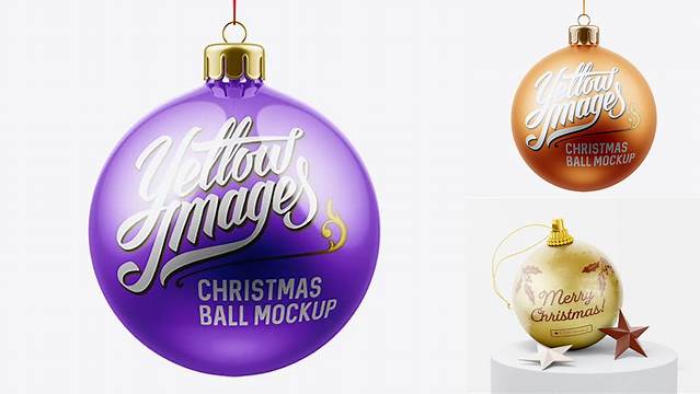 1246+ Metallic Christmas Ball PSD Mockup Front View Creative Layered Design File