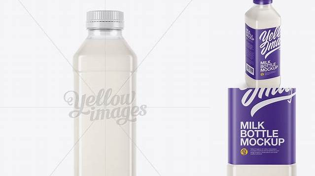 1247+ Clear PET Milk Bottle PSD Mockup Half Side View High-Angle Shot Custom Graphic Mockup File