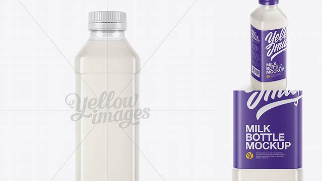 1247+ Clear PET Milk Bottle PSD Mockup Half Side View High-Angle Shot Custom Graphic Mockup File