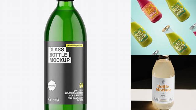 1250+ 500ml Green Glass Bottle With Red Drink PSD Mockup Modern Photoshop Resource