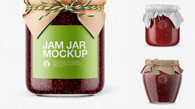 1252+ Glass Raspberry Jam Jar with Paper Cap PSD Mockup Professional Graphic PSD Download