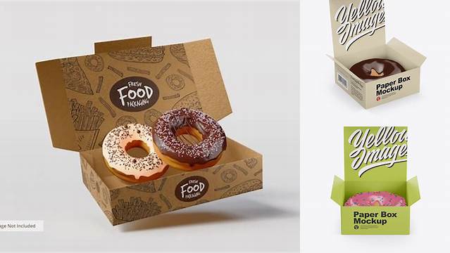 1255+ Opened Paper Box With Donut PSD Mockup Front View High-Angle Shot High-End Professional PSD Resources