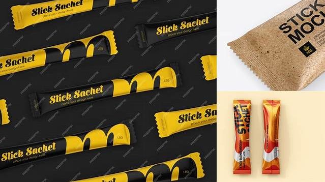 1256+ Glossy Stick Sachet PSD Mockup Halfside View High-Angle Shot Free Premium Photoshop Template Download