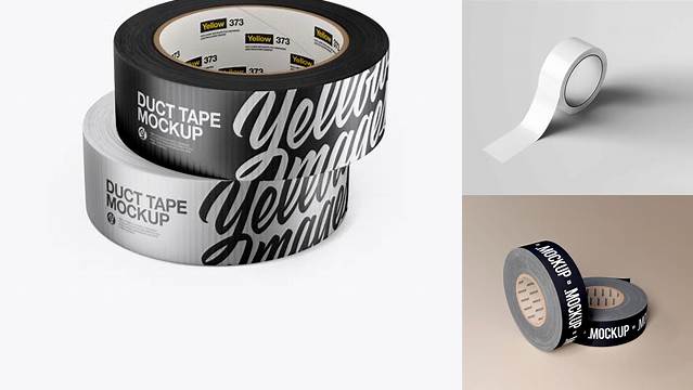 1256+ Two Metallic Duct Tape Rolls PSD Mockup Front View Modern Free PSD Template