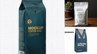 1257+ Matte Coffee Bag With Clip PSD Mockup Half Side View Editable Graphic Design Files