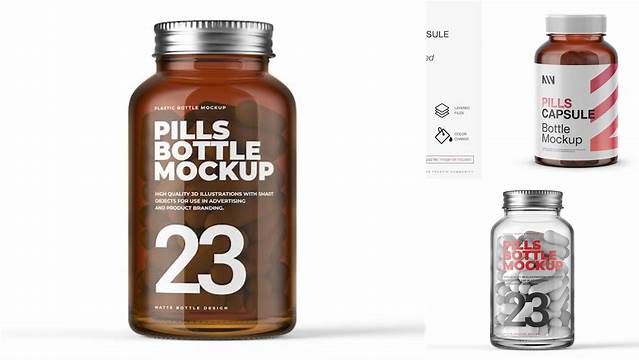 1258+ Clear Glass Bottle With Pills PSD Mockup Modern Free PSD Template