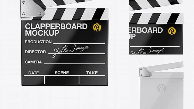 1258+ Glossy Clapperboard PSD Mockup Front View Elegant Photoshop Mockup