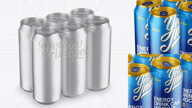 1260+ Transparent Pack with 6 Alminium Cans PSD Mockup Halfside View Exclusive Digital PSD Resource