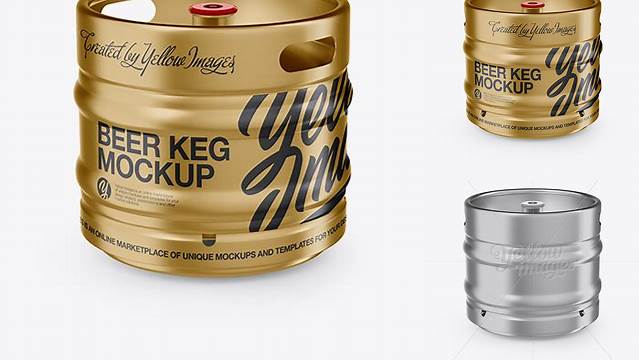 1262+ 30L Metallic Beer Keg PSD Mockup Front View Versatile PSD Mockup File