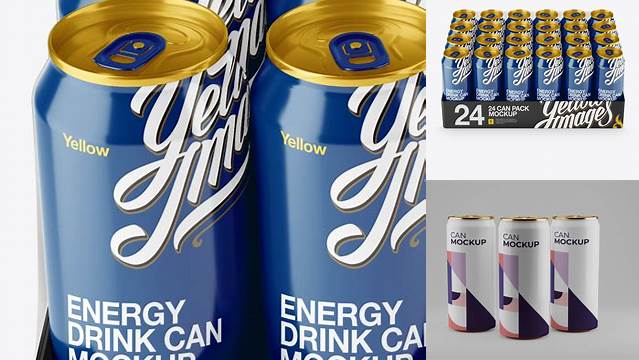 1262+ Transparent Pack with 24 Aluminium Cans PSD Mockup Front View High-Angle Shot Editable Graphic Free PSD