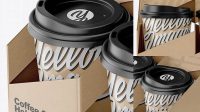 1267+ Kraft Coffee Cup Holder with Kraft Cups PSD Mockup Front View Advanced and Editable PSD Template Free