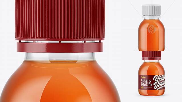 1269+ 60ml Plastic Bottle with Orange & Apple Juice PSD Mockup Modern and Unique Freebie PSD