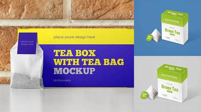 1274+ Tea Box With Tea Bag PSD Mockup Front View Download Free Premium Design PSD