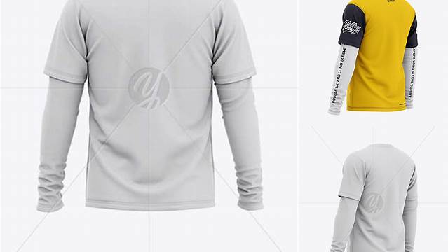 1285+ Men's Double-Layer Long Sleeve Knit T-Shirt PSD Mockup Back Half Side View Advanced Editable Template Free