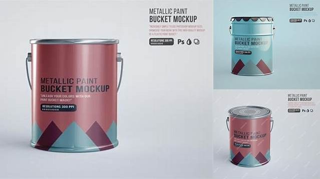 1288+ Metallic Paint Bucket PSD Mockup Half Side View High-Angle Shot Creative Layered Design File