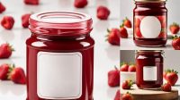 1291+ Clear Glass Jar with Strawberry Jam PSD Mockup High-Angle Shot Free Photoshop Mockup Design