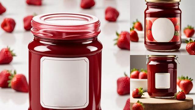 1291+ Clear Glass Jar with Strawberry Jam PSD Mockup High-Angle Shot Free Photoshop Mockup Design