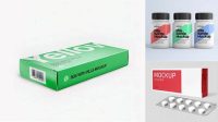 1297+ Glossy Pills Bottle with Box PSD Mockup Advanced Free Graphic Template