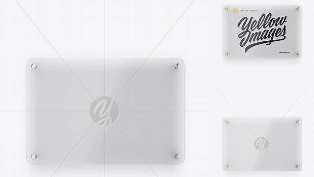 1298+ Horizontal Frosted Glass Nameplate with Round Corners PSD Mockup Front View Best Free Mockup PSD