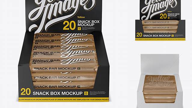 1299+ 20 Kraft Snack Bars Display Box PSD Mockup Front View High-Angle Shot Elegant and Versatile PSD Resource