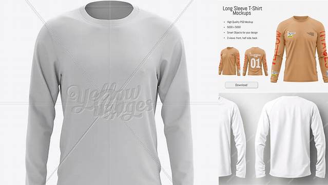 1302+ Mens Long Sleeve T-Shirt HQ PSD Mockup Front View Unique High-Resolution Photoshop Mockup