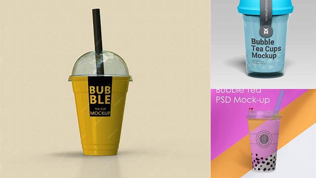 1305+ Bubble Tea Cup PSD Mockup Advanced Editable Template Free