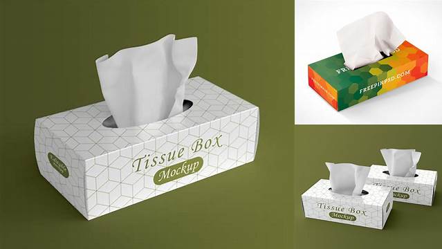 1305+ Tissue Box PSD Mockup Front 3/4 View High-Angle Shot Downloadable PSD Design Template