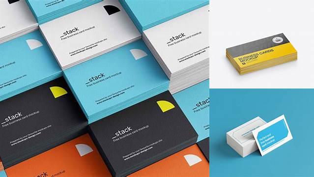 1308+ Glossy Business Cards Stack PSD Mockup Half Side View Digital Download