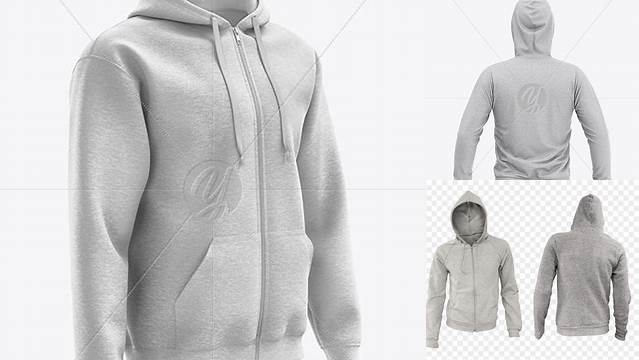 1310+ Men’s Heather Full-Zip Hoodie PSD Mockup Back View Professional Graphic PSD Download