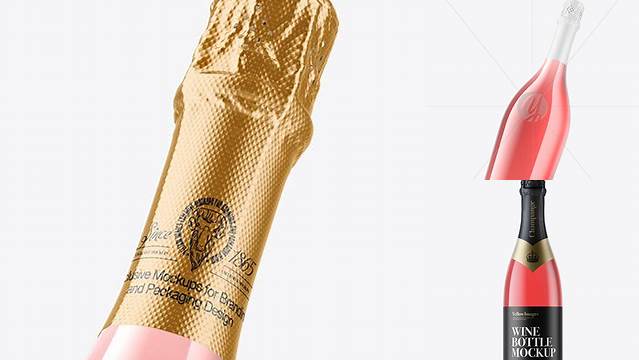 1313+ Clear Glass Pink Champagne Bottle with Textured Foil PSD Mockup Versatile and Modern PSD Mockup