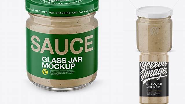 1313+ Glass Jar with Mushroom Sauce PSD Mockup Front View High-End Creative PSD Template