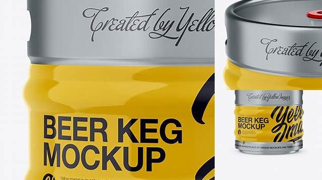 1316+ 30L Glossy Beer Keg PSD Mockup Front View Eye-Level Shot Download Premium PSD Resource