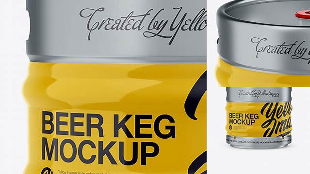 1316+ 30L Glossy Beer Keg PSD Mockup Front View Eye-Level Shot Download Premium PSD Resource