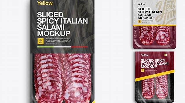 1328+ Plastic Vacuum Tray with Spicy Italian Salami PSD Mockup Creative Design PSD Free Download