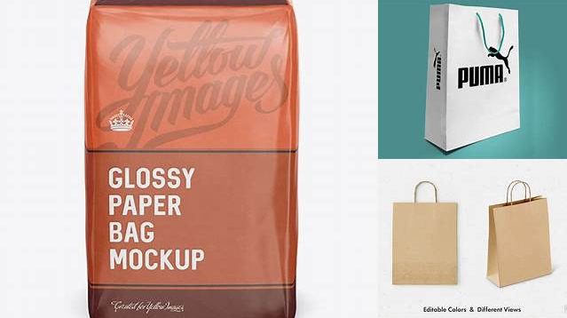 1330+ Glossy Paper Bag PSD Mockup Front View High-Angle Shot Editable Graphic Free PSD