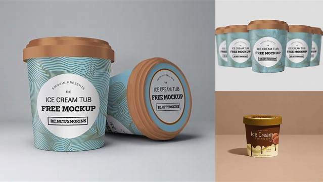 1332+ Matte Ice Cream Tub PSD Mockup Front View Professional Photoshop Design Freebie