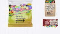 1332+ Matte Snack Bag With Candies PSD Mockup Front View Smart Editable Design Mockup