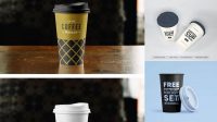 1334+ Glossy Paper Coffee Cup PSD Mockup Front View High-Angle Shot Professional Design PSD