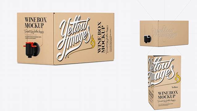 1336+ Kraft Paper Wine Box with a Tap PSD Mockup 25° Angle Front View High-Angle Shot Free Graphic Design Resource