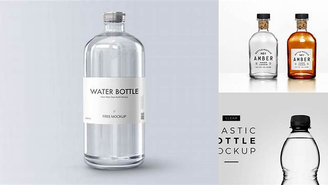 1337+ Clear Glass Bottle PSD Mockup Front View Modern Photoshop Resource