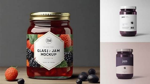 1337+ Glass Cherry Jam Jar PSD Mockup Custom Design Freebie PSD