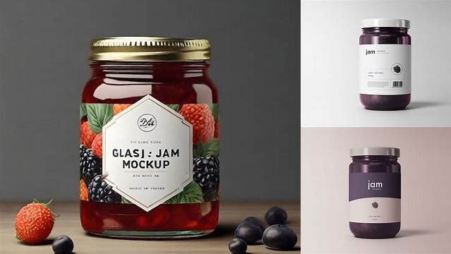 1337+ Glass Cherry Jam Jar PSD Mockup Custom Design Freebie PSD