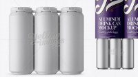 1340+ Pack with 6 Matte Aluminium Cans with Plastic Holder Front View Customizable PSD Templates