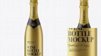 1343+ Matte Metallic Champagne Bottle with Textured Foil PSD Mockup Best Free Mockup PSD