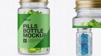 1345+ Clear Glass Softgels Bottle With Metal Cap PSD Mockup Front View Fully Editable Photoshop PSD Free Download