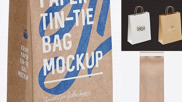 1345+ Kraft Paper Bag with a Paper Tin-Tie PSD Mockup Front View PSD for Creative Projects