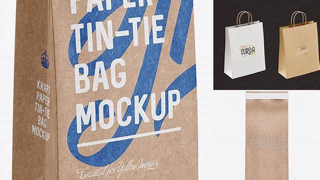 1345+ Kraft Paper Bag with a Paper Tin-Tie PSD Mockup Front View PSD for Creative Projects