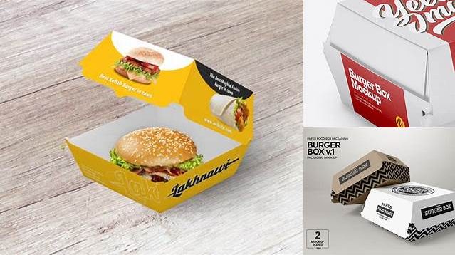 1347+ Paper Burger Box PSD Mockup Half Side View High-Angle Shot Mockup PSD Free Download