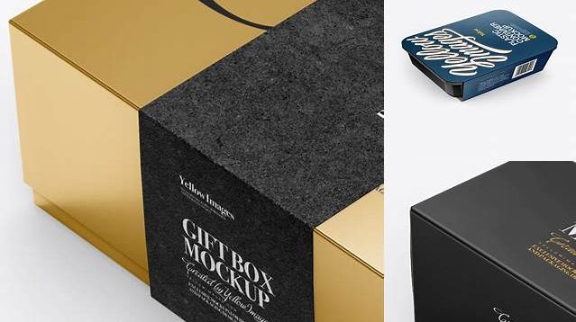 1353+ Box with Label PSD Mockup Half Side View High Angle Shot Advanced Photoshop Template