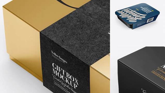 1353+ Box with Label PSD Mockup Half Side View High Angle Shot Advanced Photoshop Template